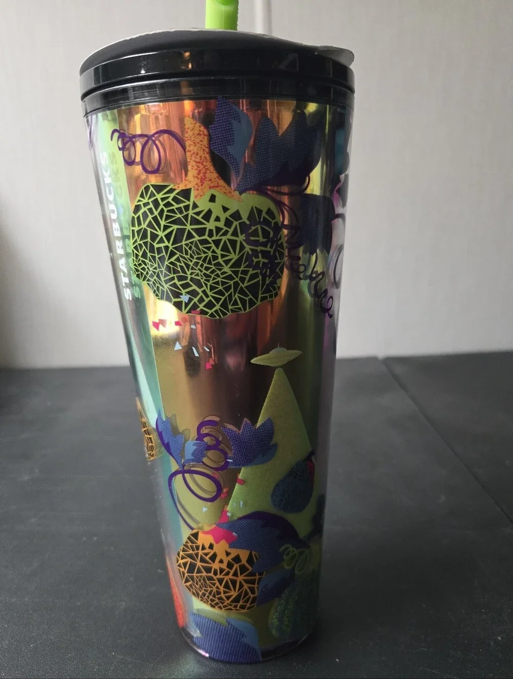 Glow-in-the-Dark Halloween Pumpkin Alien Starbucks Tumbler with Green UFO Lid